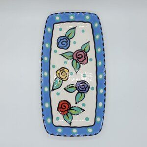 Chris Bubany Hand-Painted Art Pottery Ceramic Floral Platter Tray 10"